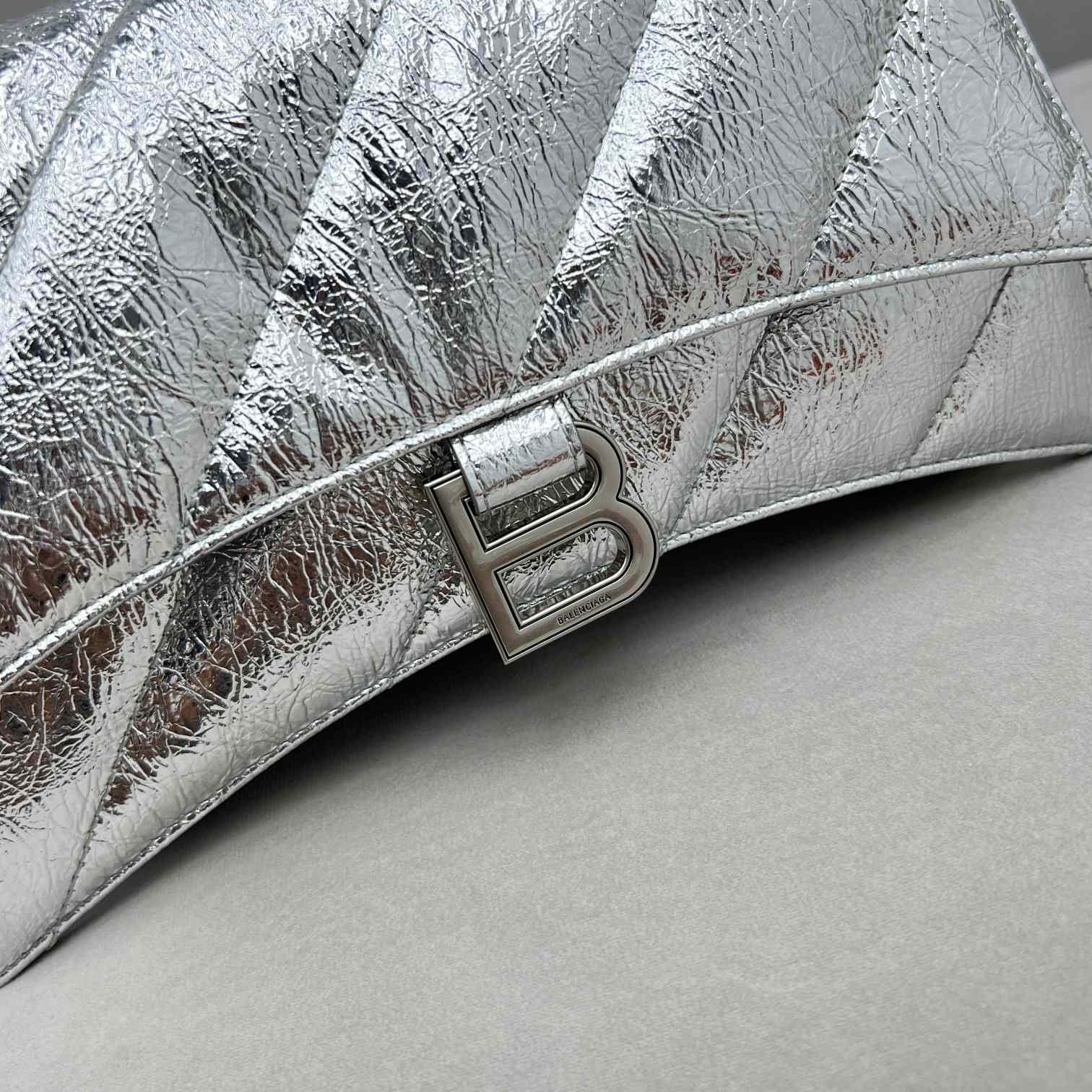 Balenciaga Women's Crush Small Chain Bag Metallized Quilted In Silver (25-15-9.5cm) - 