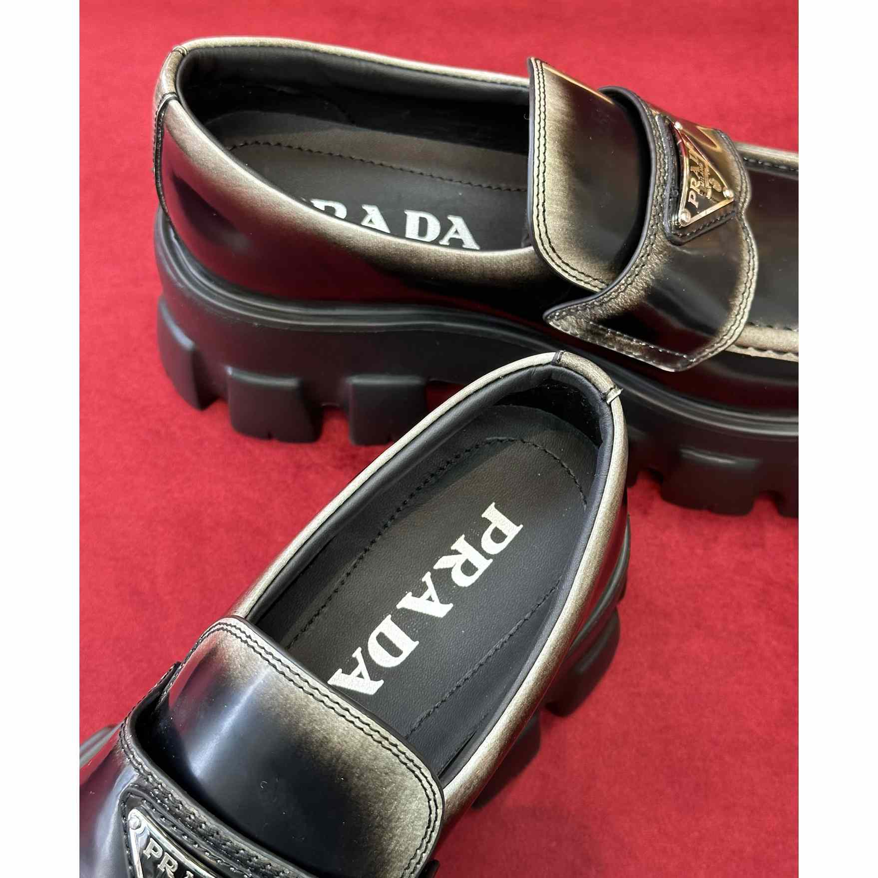 Prada Brushed Leather Monolith Loafers - PerfectKickZ