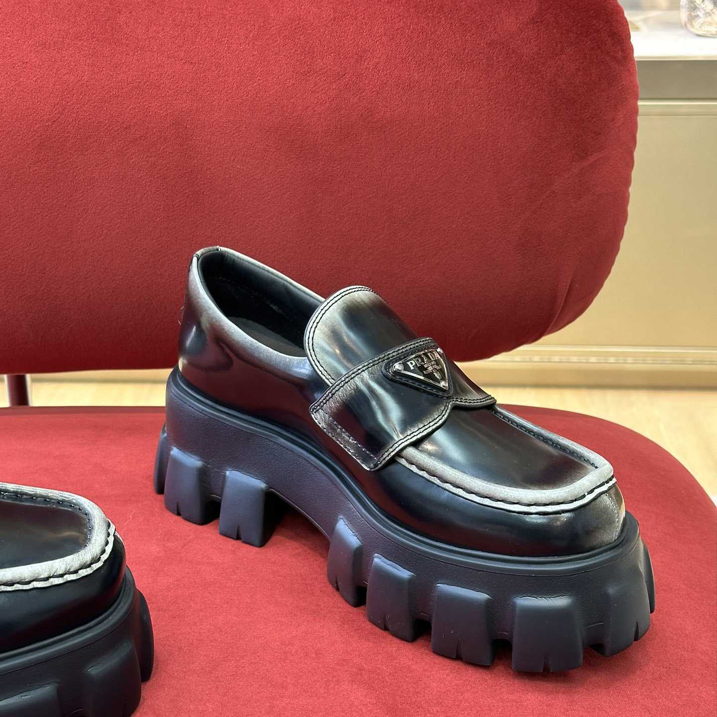 Prada Brushed Leather Monolith Loafers - PerfectKickZ