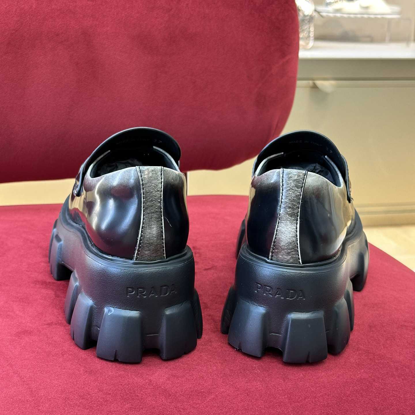 Prada Brushed Leather Monolith Loafers - PerfectKickZ