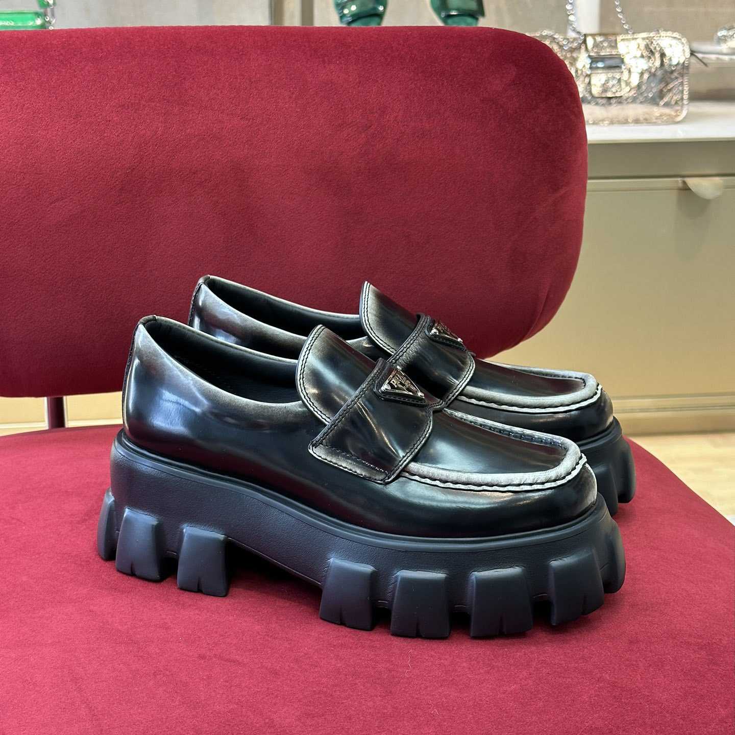 Prada Brushed Leather Monolith Loafers - PerfectKickZ