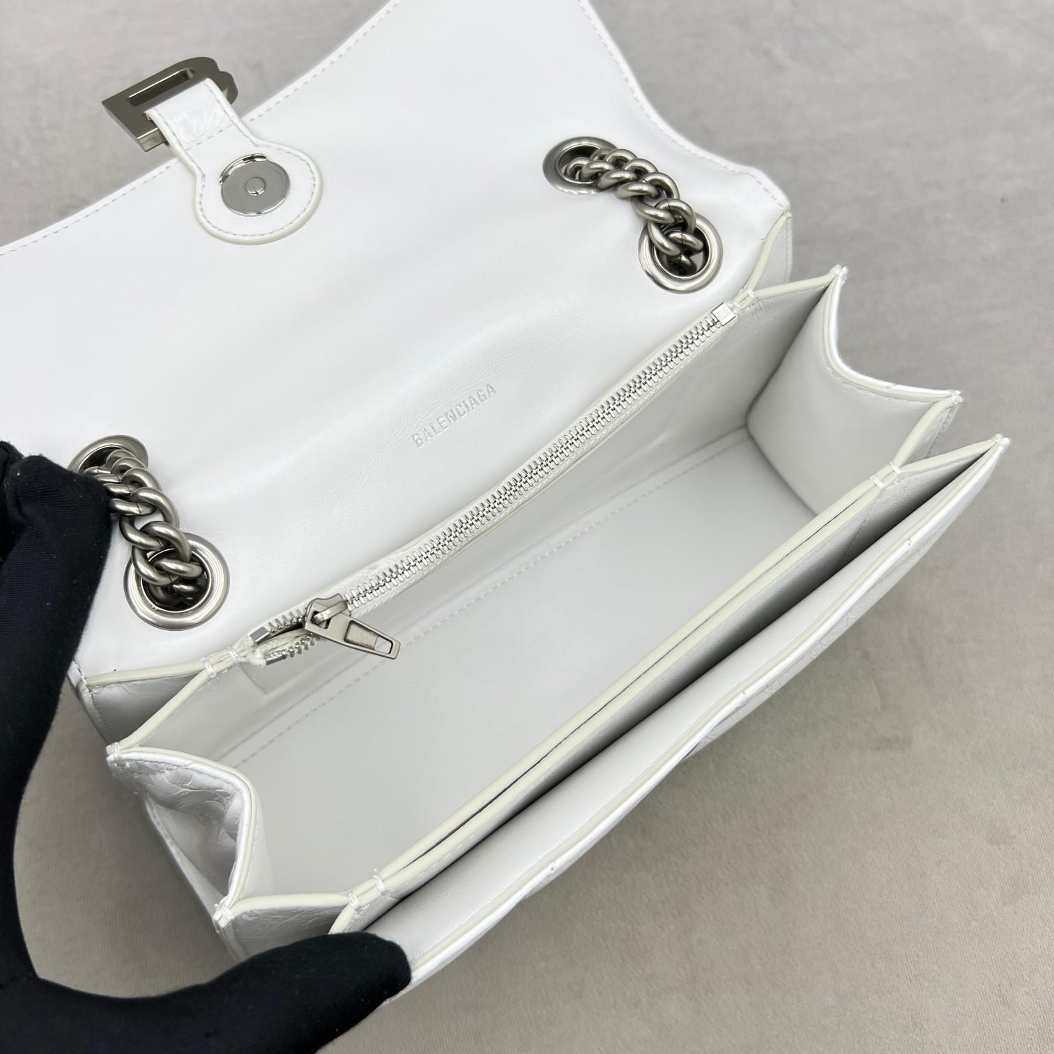 Balenciaga Women's Crush Small Chain Bag Quilted In Optic White(25-15-9.5cm) - PerfectKickZ