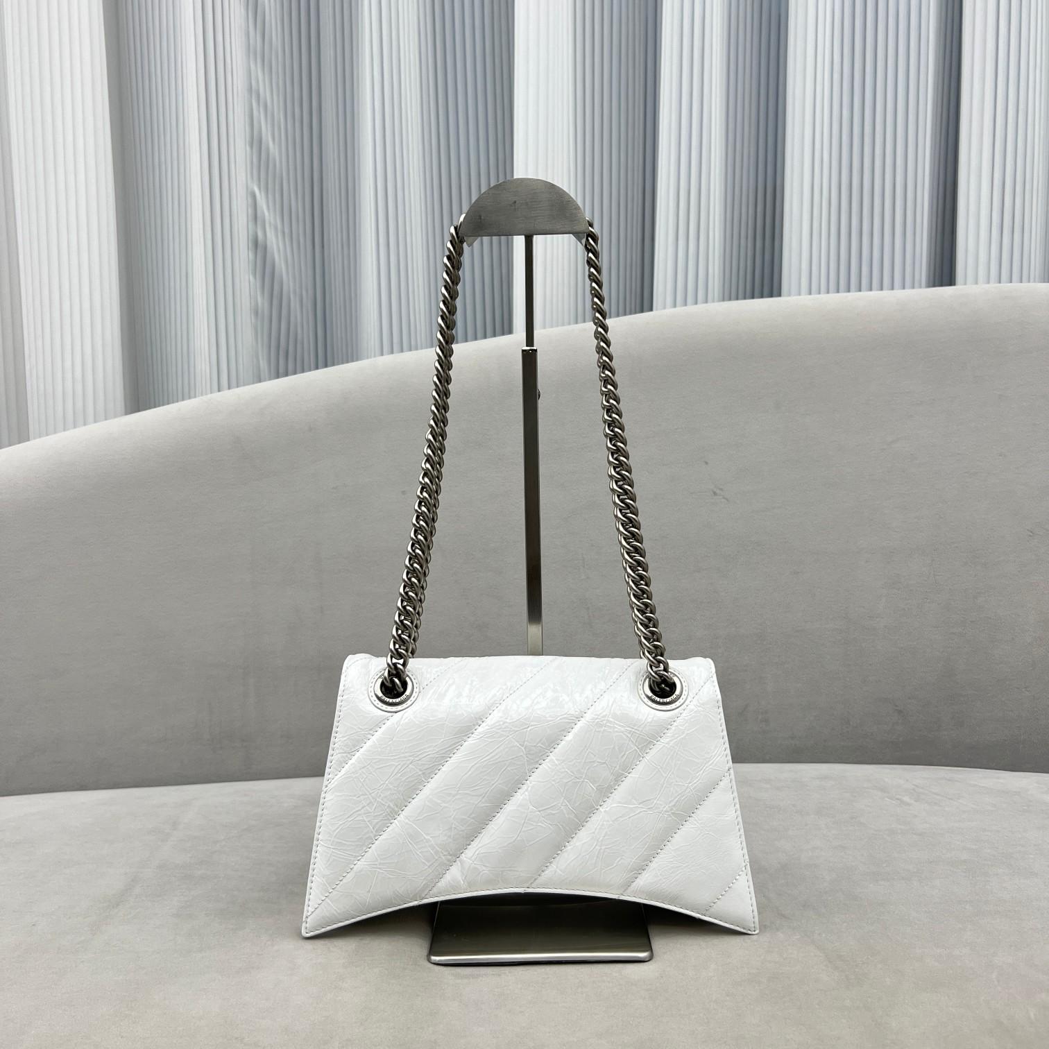 Balenciaga Women's Crush Small Chain Bag Quilted In Optic White(25-15-9.5cm) - PerfectKickZ