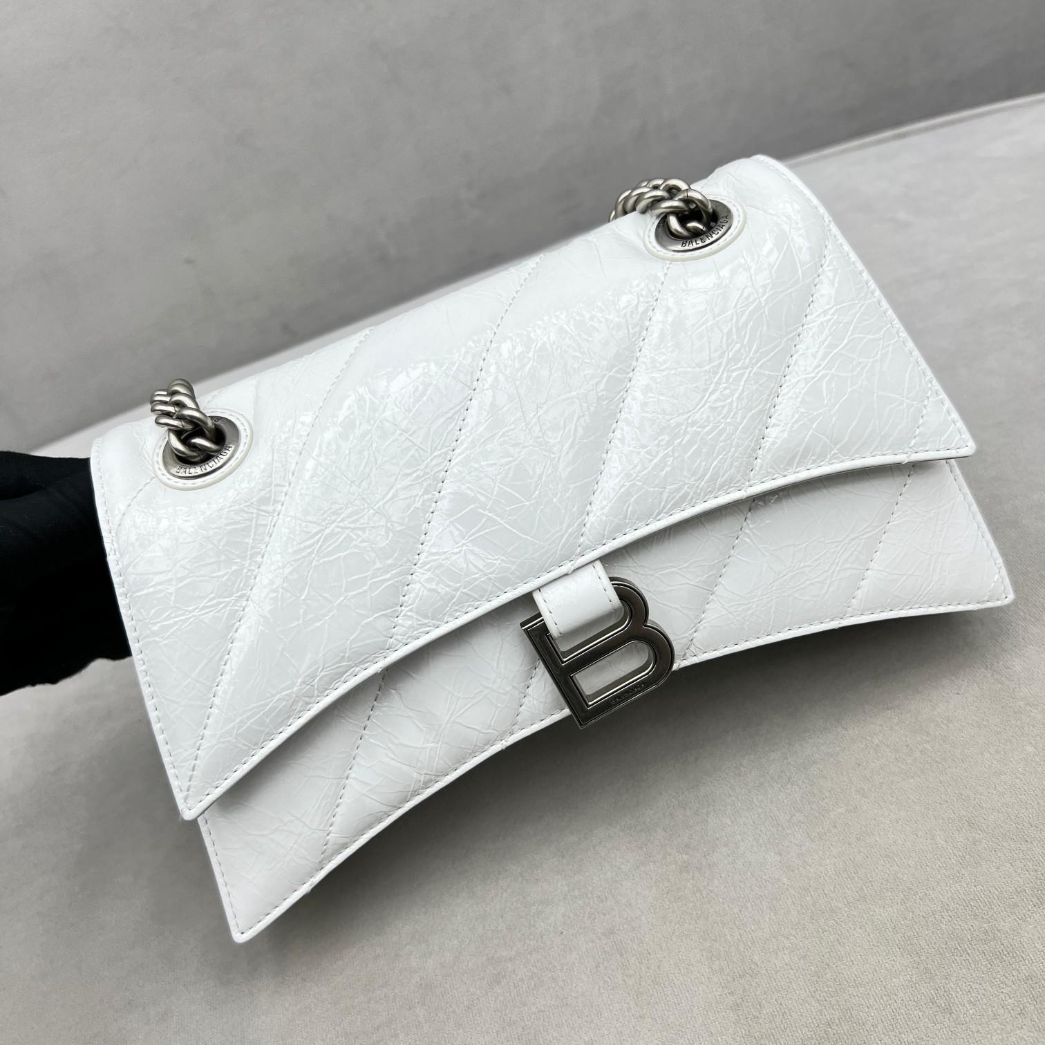 Balenciaga Women's Crush Small Chain Bag Quilted In Optic White(25-15-9.5cm) - PerfectKickZ
