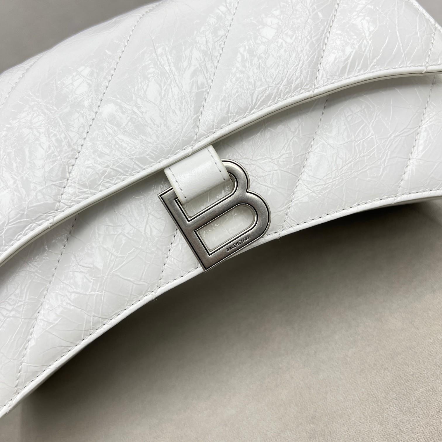 Balenciaga Women's Crush Small Chain Bag Quilted In Optic White(25-15-9.5cm) - PerfectKickZ