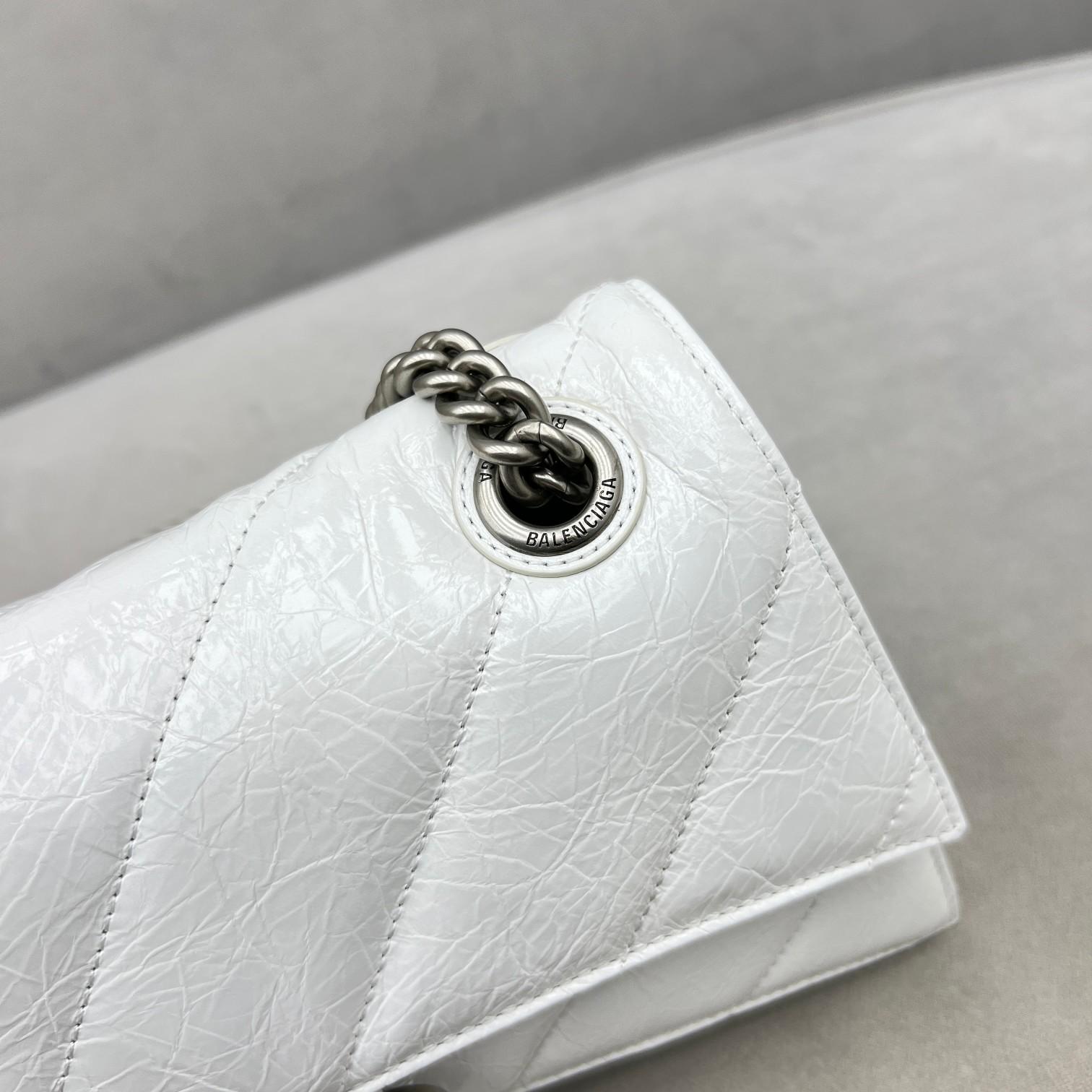Balenciaga Women's Crush Small Chain Bag Quilted In Optic White(25-15-9.5cm) - PerfectKickZ