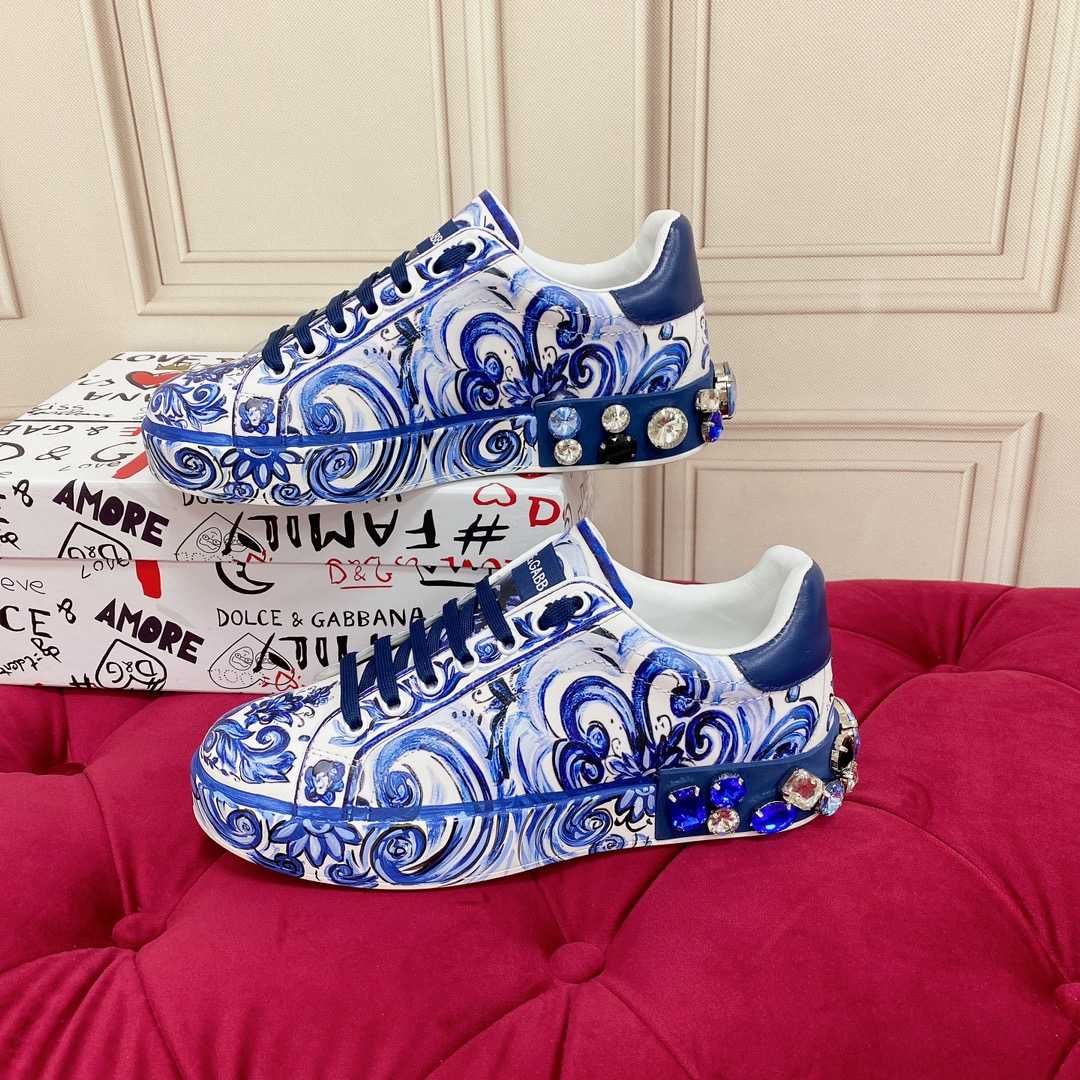 Dolce & Gabbana Majolica-Print Calfskin Portofino Sneakers - PerfectKickZ
