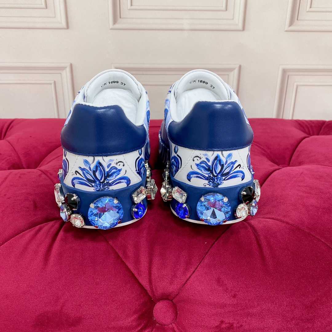 Dolce & Gabbana Majolica-Print Calfskin Portofino Sneakers - PerfectKickZ