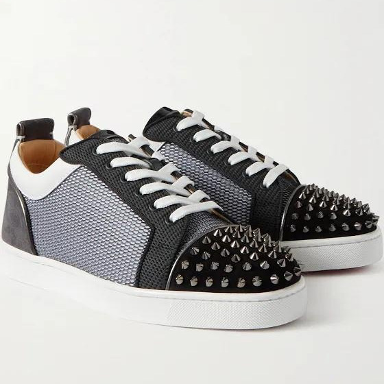Christian Louboutin Louis Junior Spikes Suede-Trimmed Mesh And Leather Sneakers - PerfectKickZ