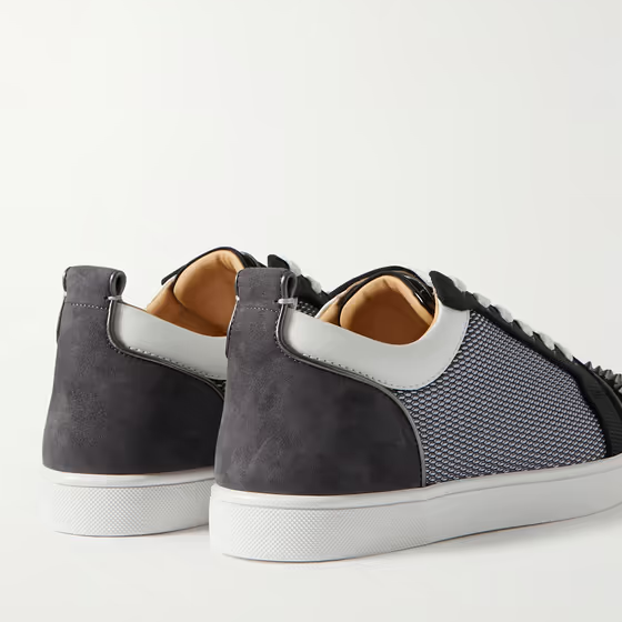 Christian Louboutin Louis Junior Spikes Suede-Trimmed Mesh And Leather Sneakers - PerfectKickZ