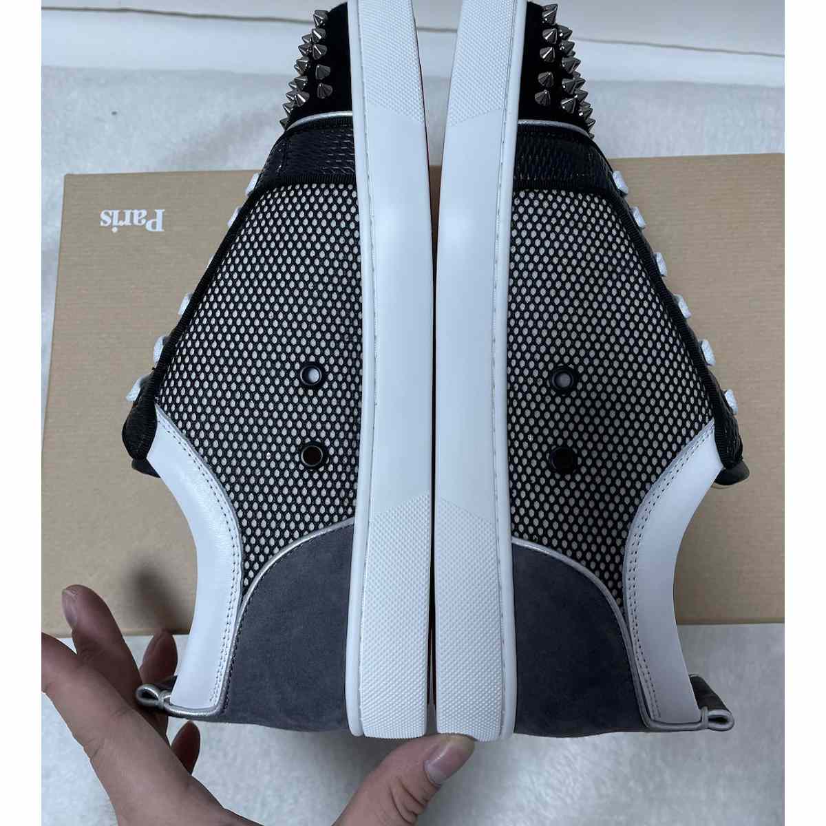 Christian Louboutin Louis Junior Spikes Suede-Trimmed Mesh And Leather Sneakers - PerfectKickZ