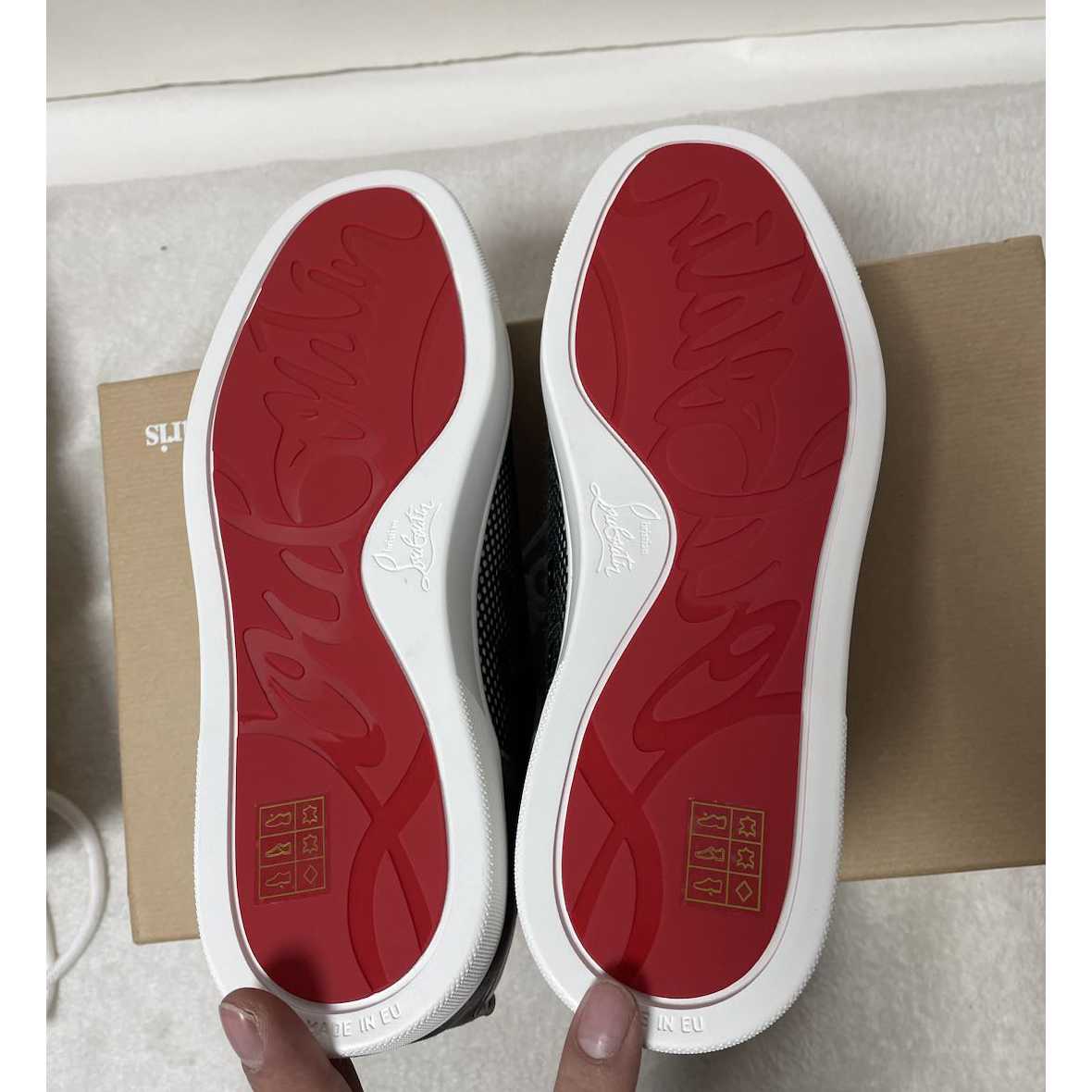 Christian Louboutin Louis Junior Spikes Suede-Trimmed Mesh And Leather Sneakers - PerfectKickZ
