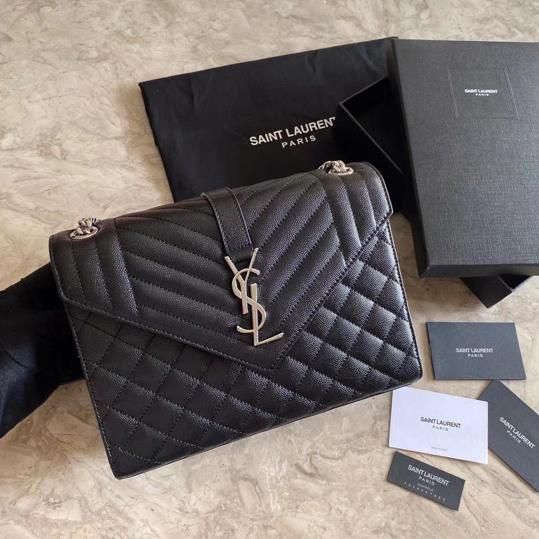 Saint Laurent Envelope Medium Chain Bag In Mix Matelasse Grain De Poudre Embossed Leather - PerfectKickZ