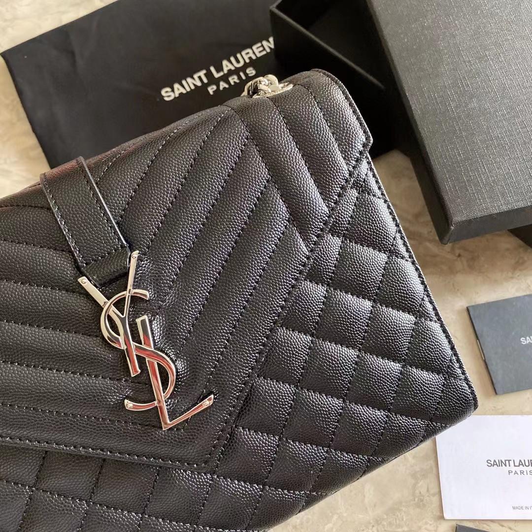 Saint Laurent Envelope Medium Chain Bag In Mix Matelasse Grain De Poudre Embossed Leather - PerfectKickZ