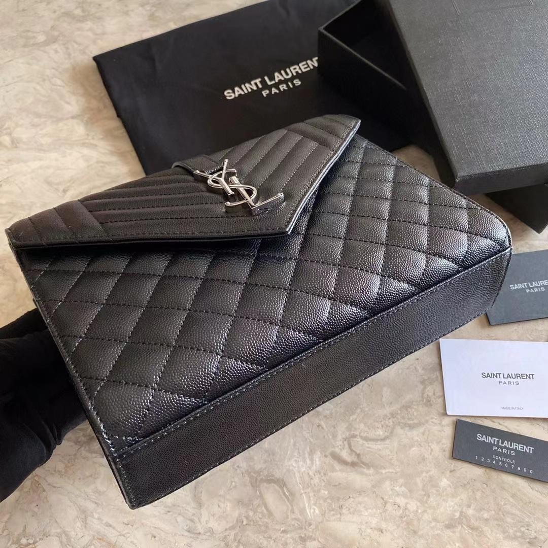 Saint Laurent Envelope Medium Chain Bag In Mix Matelasse Grain De Poudre Embossed Leather - PerfectKickZ
