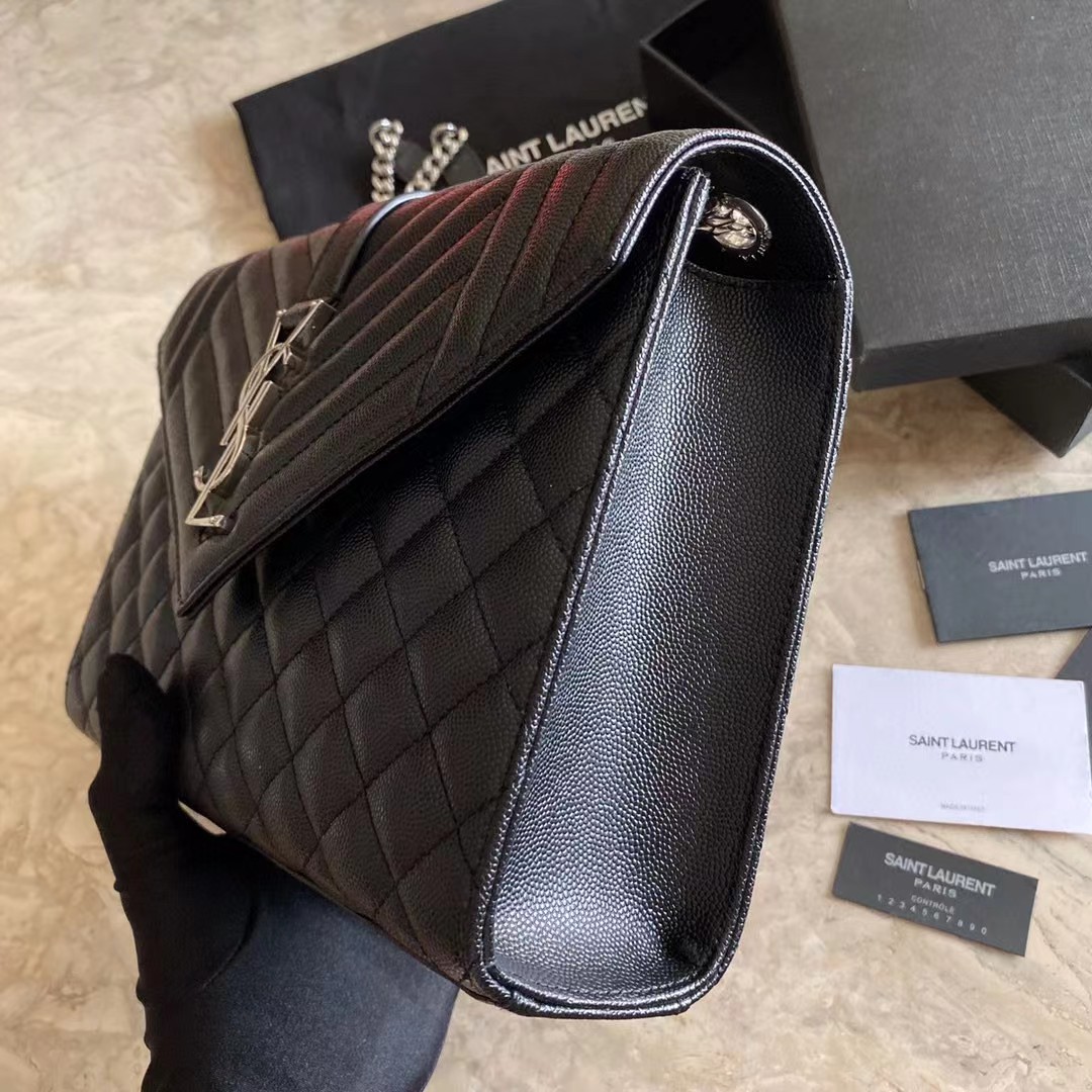 Saint Laurent Envelope Medium Chain Bag In Mix Matelasse Grain De Poudre Embossed Leather - PerfectKickZ