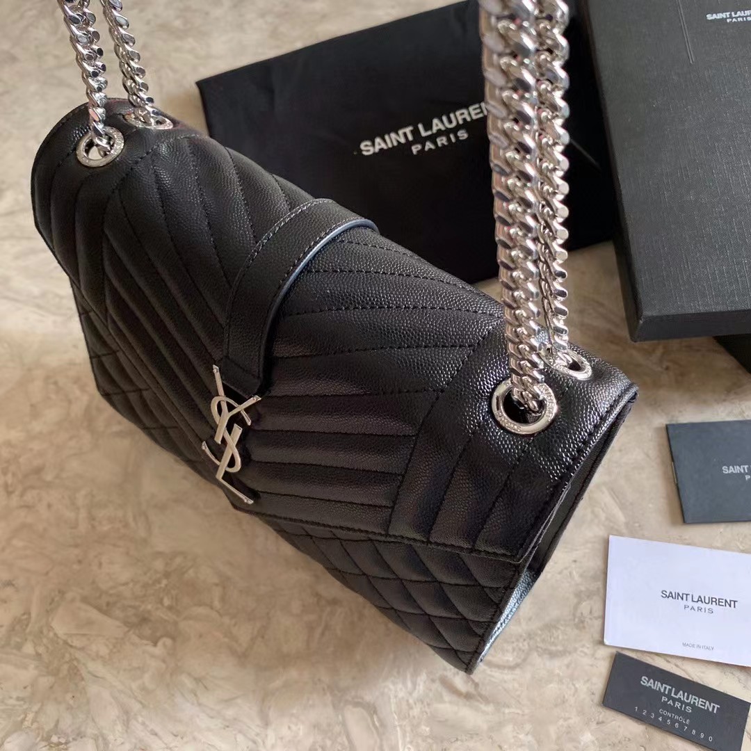 Saint Laurent Envelope Medium Chain Bag In Mix Matelasse Grain De Poudre Embossed Leather - PerfectKickZ