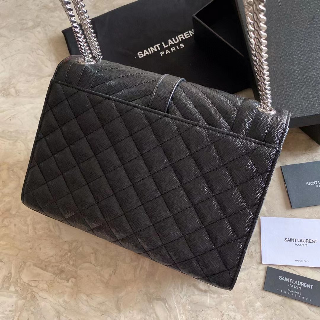 Saint Laurent Envelope Medium Chain Bag In Mix Matelasse Grain De Poudre Embossed Leather - PerfectKickZ