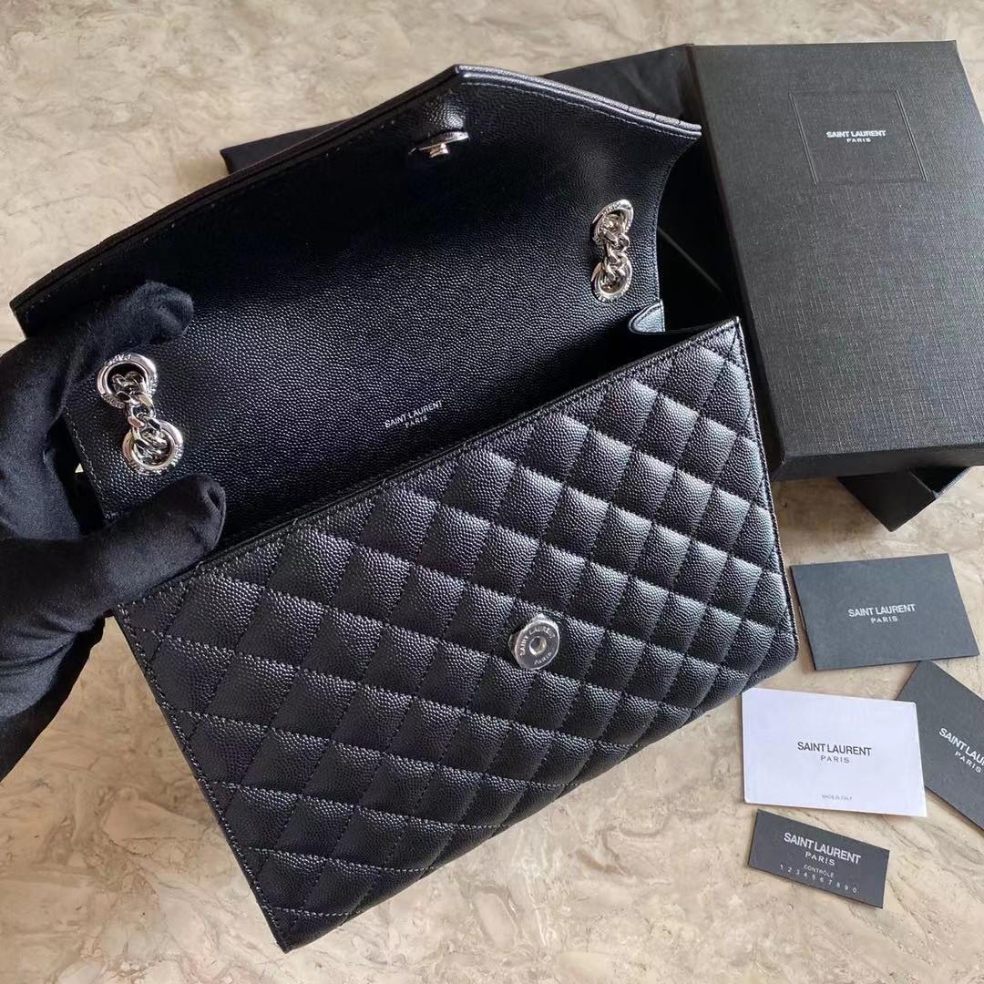 Saint Laurent Envelope Medium Chain Bag In Mix Matelasse Grain De Poudre Embossed Leather - PerfectKickZ