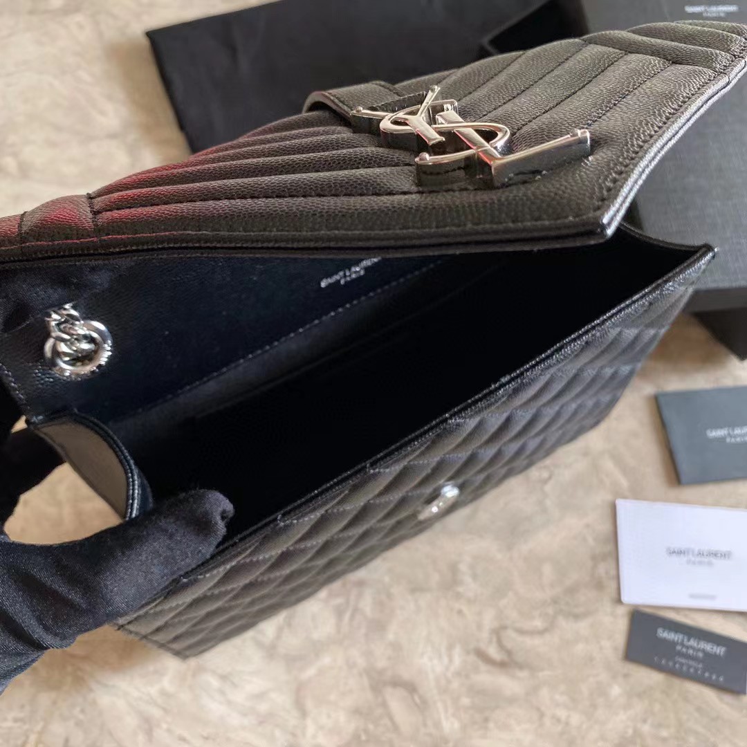 Saint Laurent Envelope Medium Chain Bag In Mix Matelasse Grain De Poudre Embossed Leather - PerfectKickZ