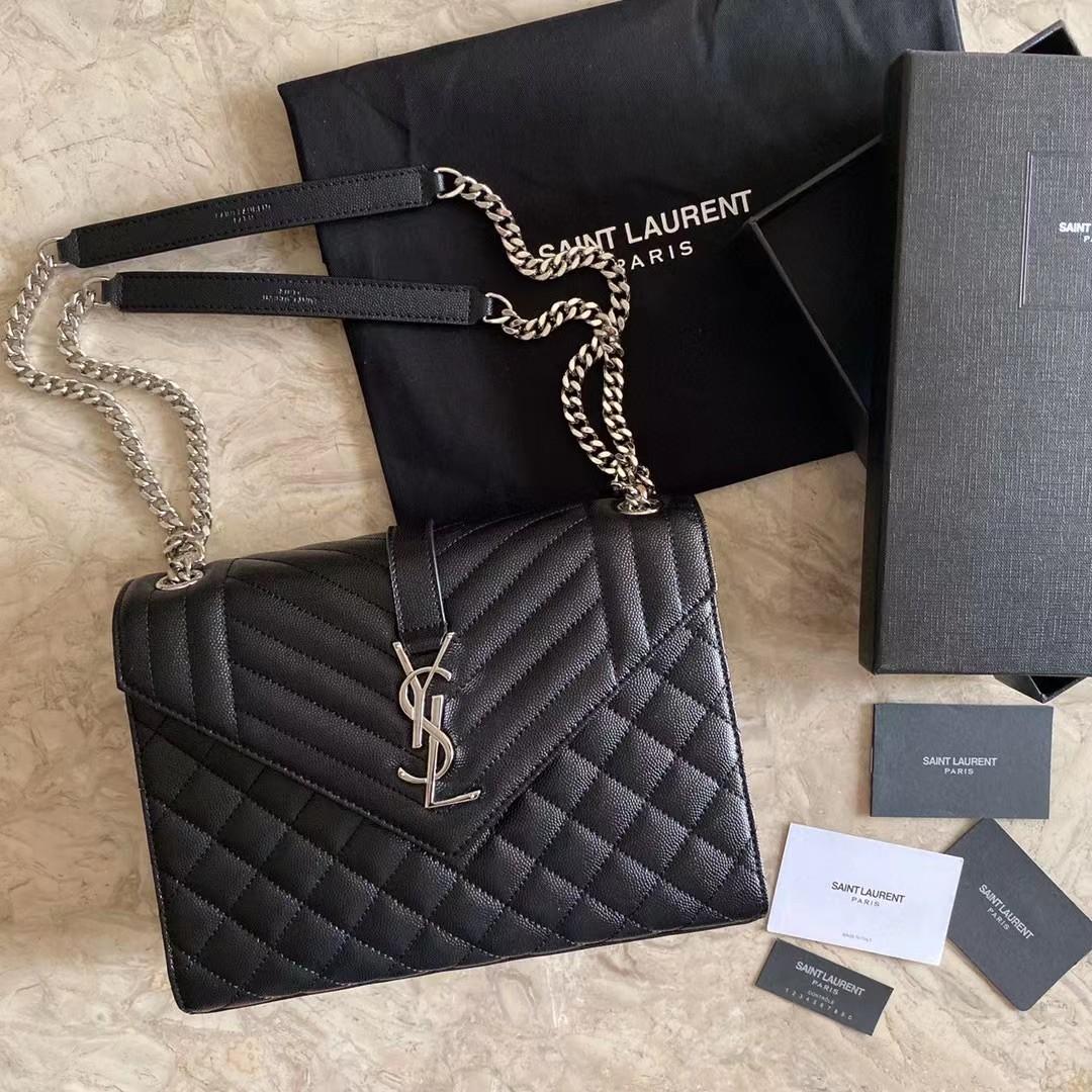 Saint Laurent Envelope Medium Chain Bag In Mix Matelasse Grain De Poudre Embossed Leather - PerfectKickZ
