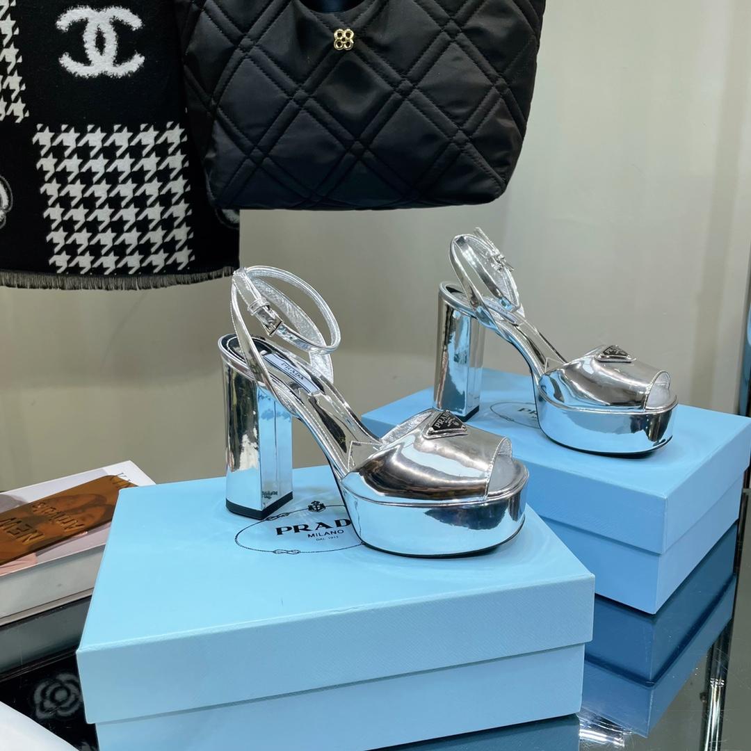 Prada Metallic Leather Platform Sandals - PerfectKickZ
