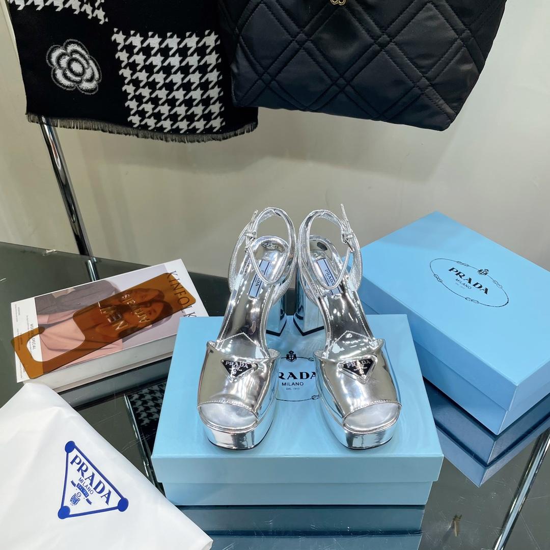 Prada Metallic Leather Platform Sandals - PerfectKickZ