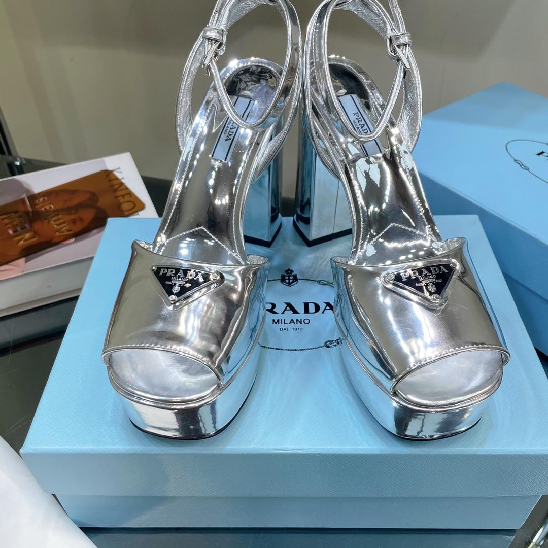 Prada Metallic Leather Platform Sandals - PerfectKickZ