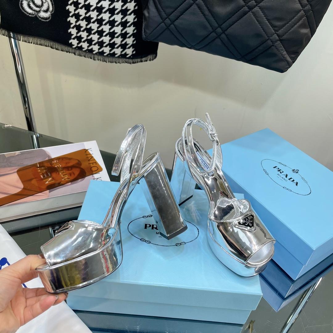Prada Metallic Leather Platform Sandals - PerfectKickZ