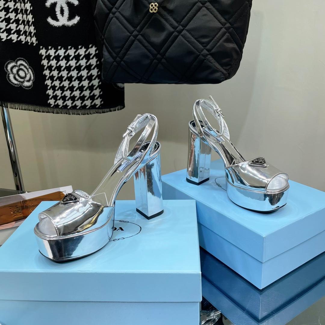 Prada Metallic Leather Platform Sandals - PerfectKickZ