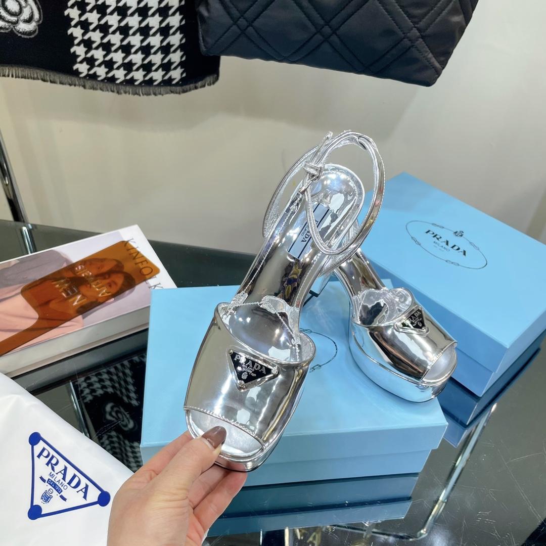 Prada Metallic Leather Platform Sandals - PerfectKickZ