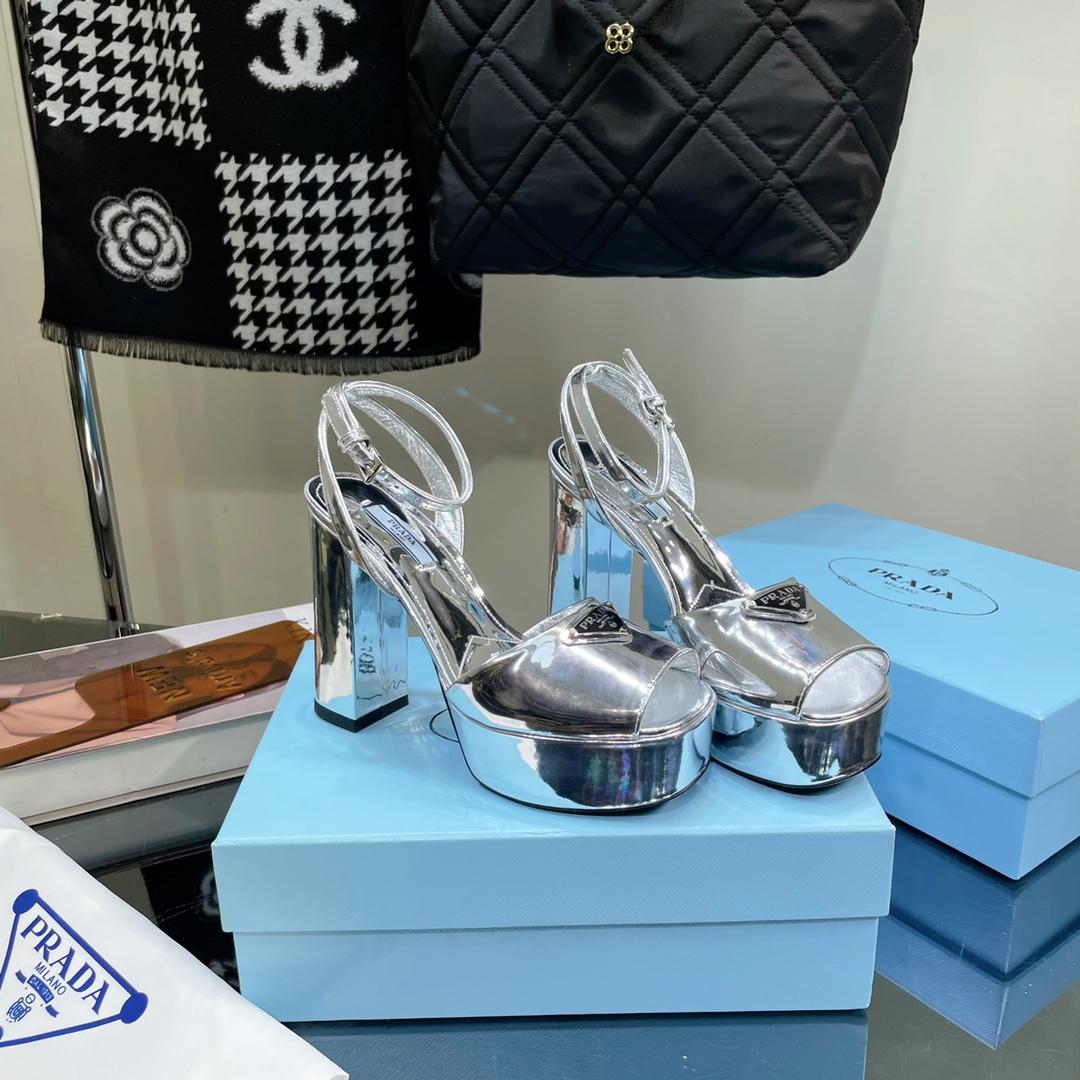 Prada Metallic Leather Platform Sandals - PerfectKickZ