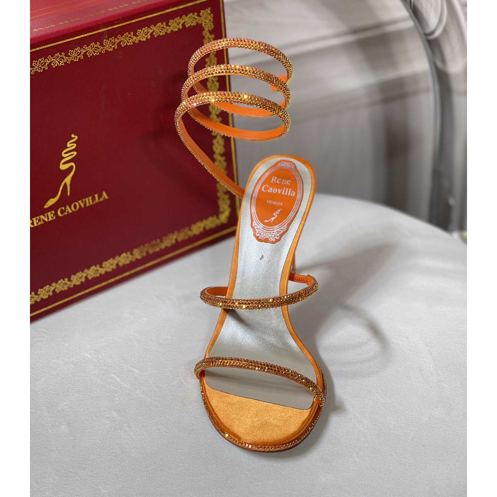 Rene Caovilla Cleo Crystal Orange Sandal - PerfectKickZ