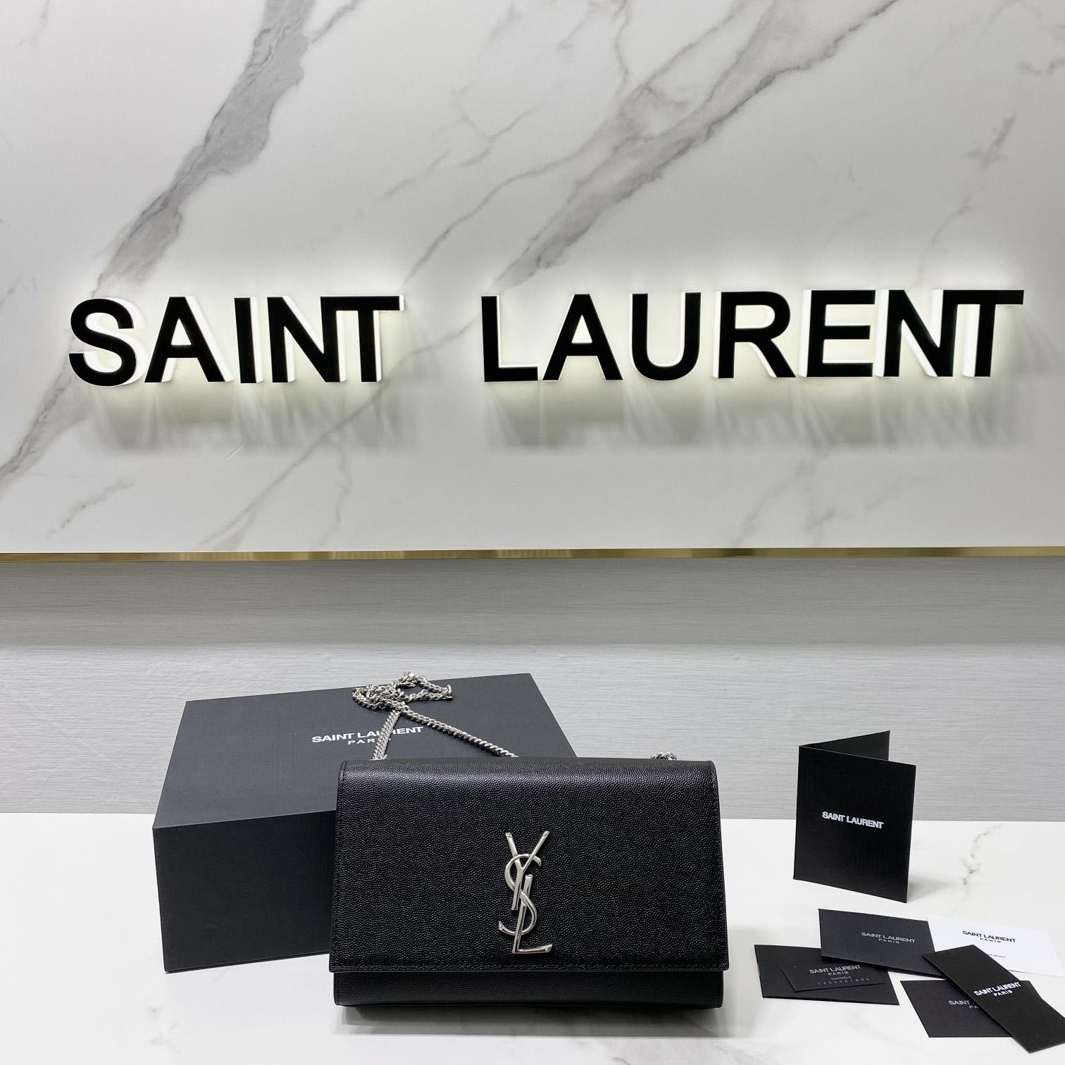 Saint Laurent Kate Medium Chain Bag In Grain De Poudre Embossed Leather - PerfectKickZ