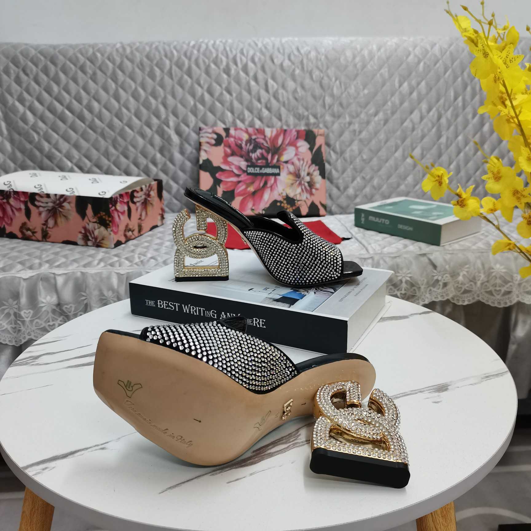 Dolce & Gabbana Mules With Fusible Rhinestone Detailing And DG Pop Heel - PerfectKickZ
