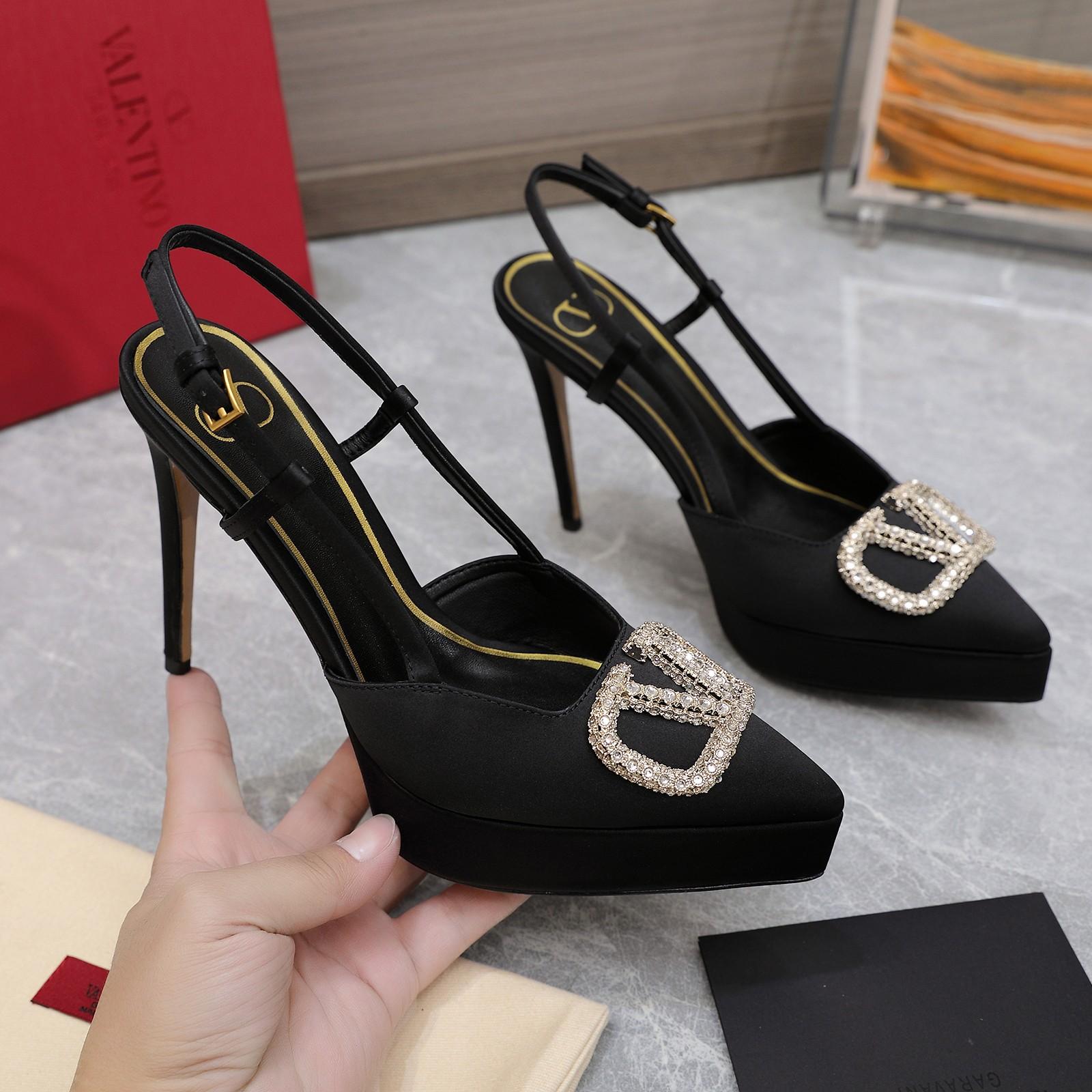 Valenti VLogo Signature Satin Slingback Platform Pumps - PerfectKickZ