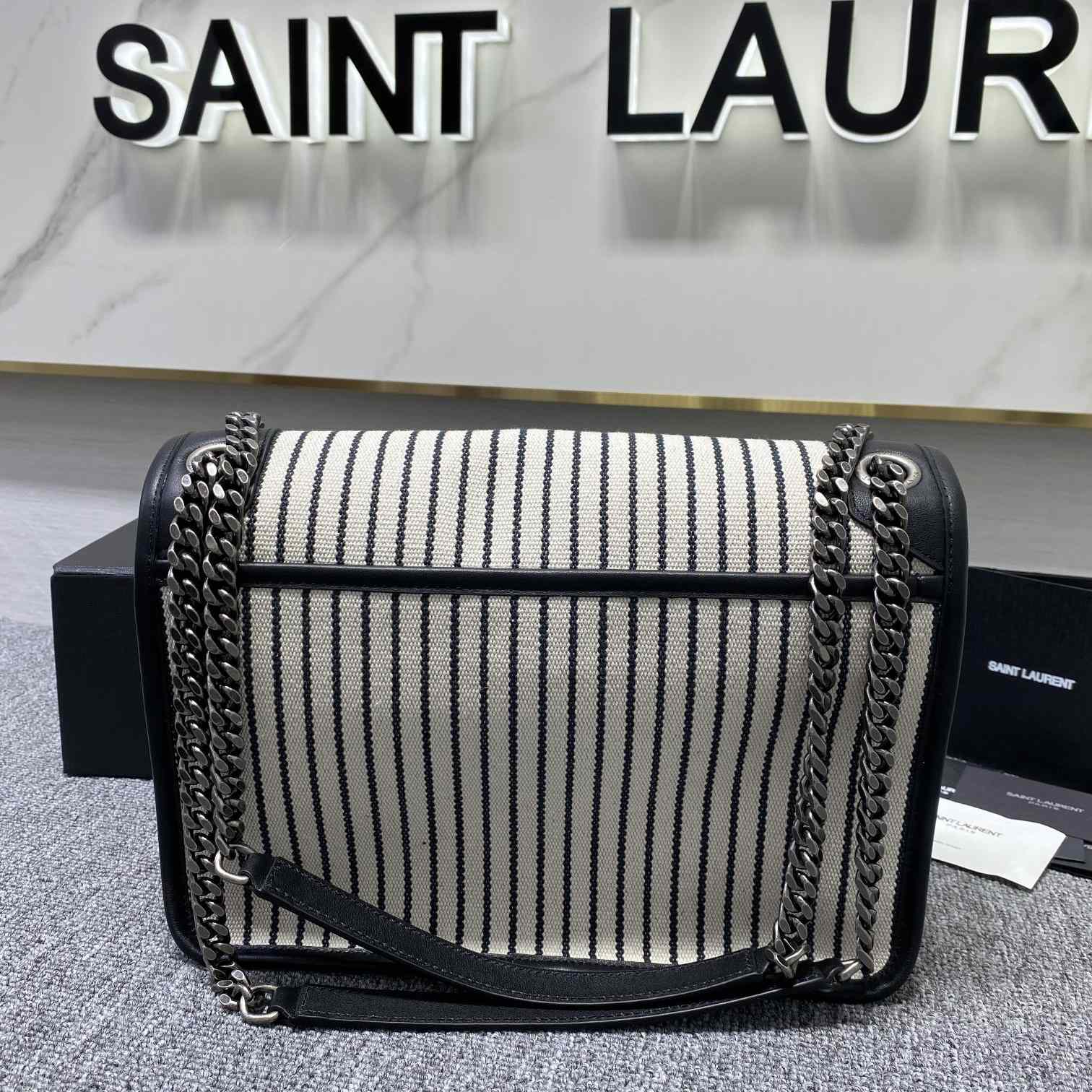 Saint Laurent Women's Niki Medium Striped Canvas Shoulder Bag (28cm) - PerfectKickZ