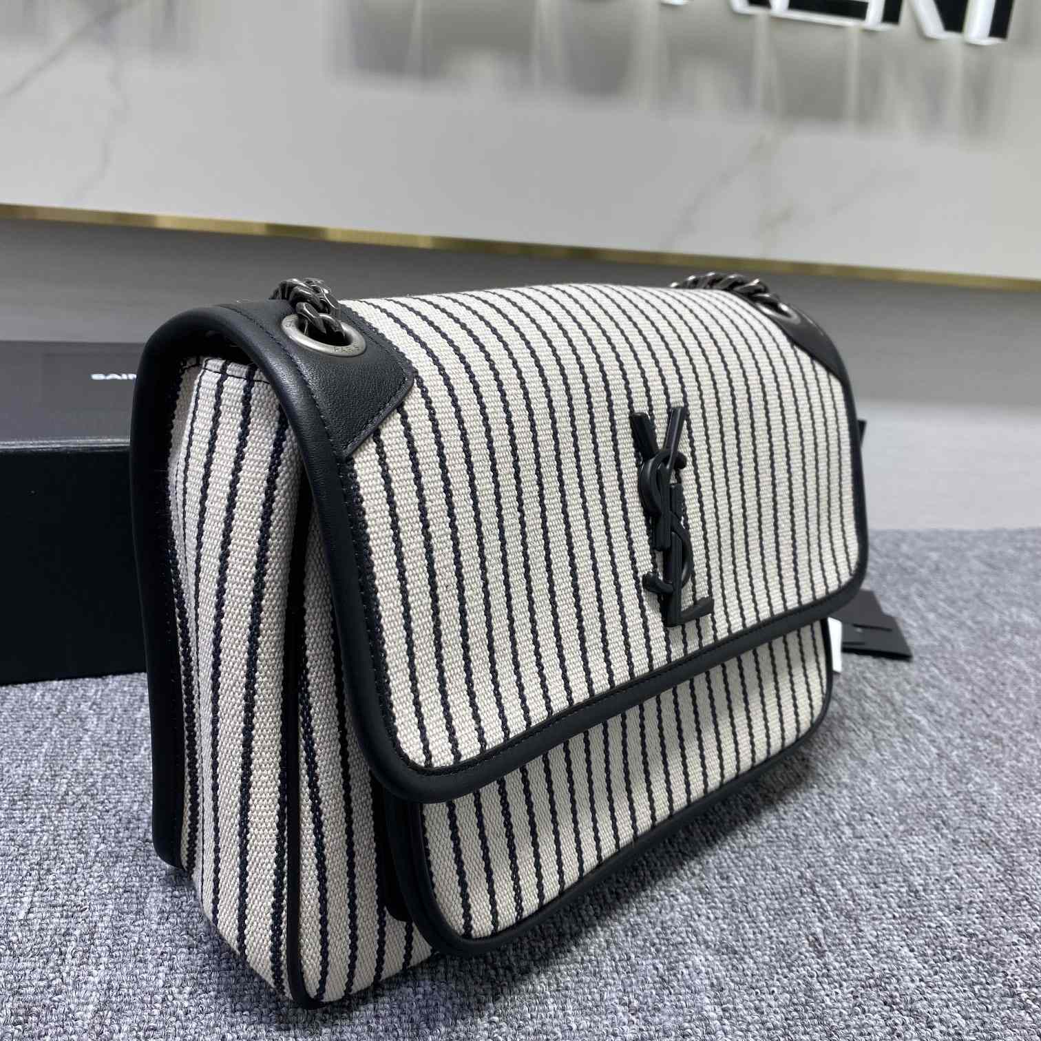 Saint Laurent Women's Niki Medium Striped Canvas Shoulder Bag (28cm) - PerfectKickZ
