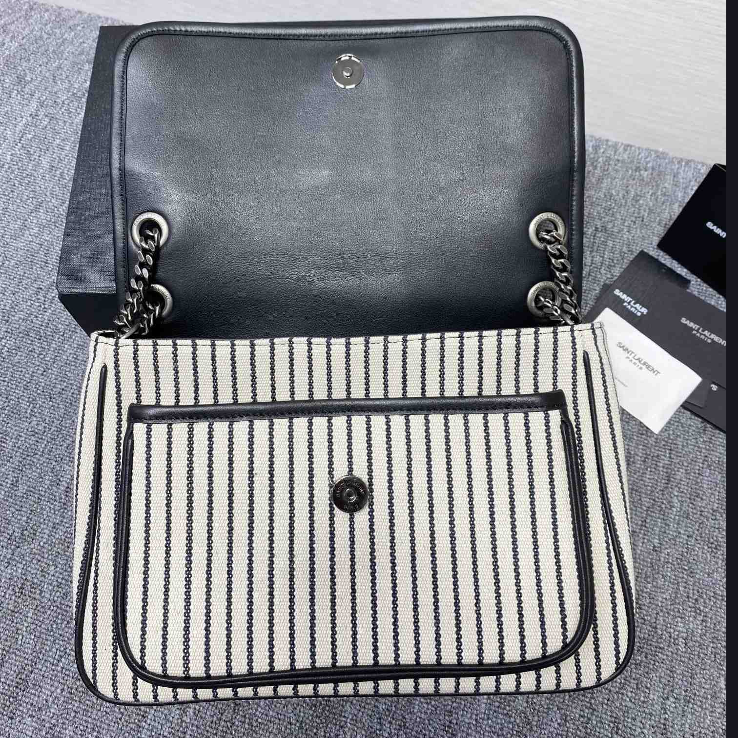 Saint Laurent Women's Niki Medium Striped Canvas Shoulder Bag (28cm) - PerfectKickZ