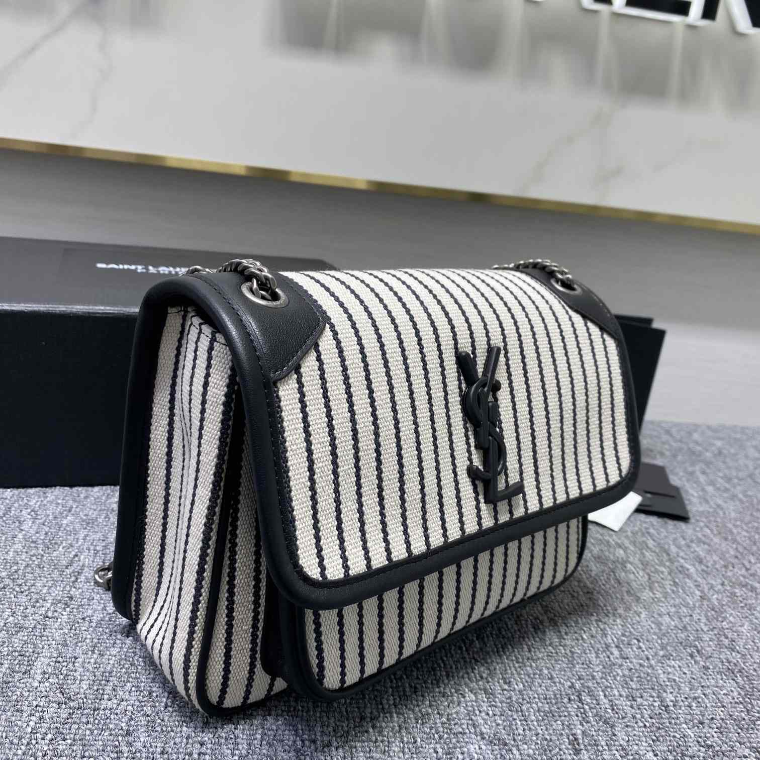 Saint Laurent Women's Niki Small Striped Canvas Shoulder Bag (22cm) - PerfectKickZ