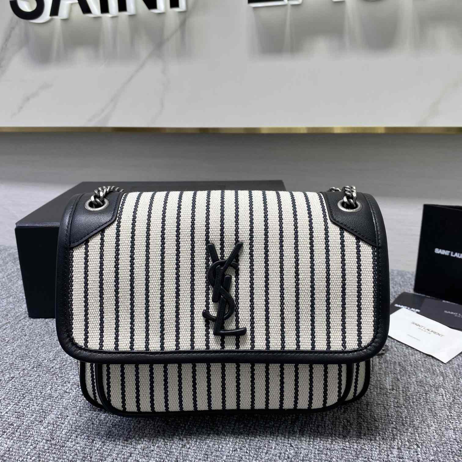 Saint Laurent Women's Niki Small Striped Canvas Shoulder Bag (22cm) - PerfectKickZ