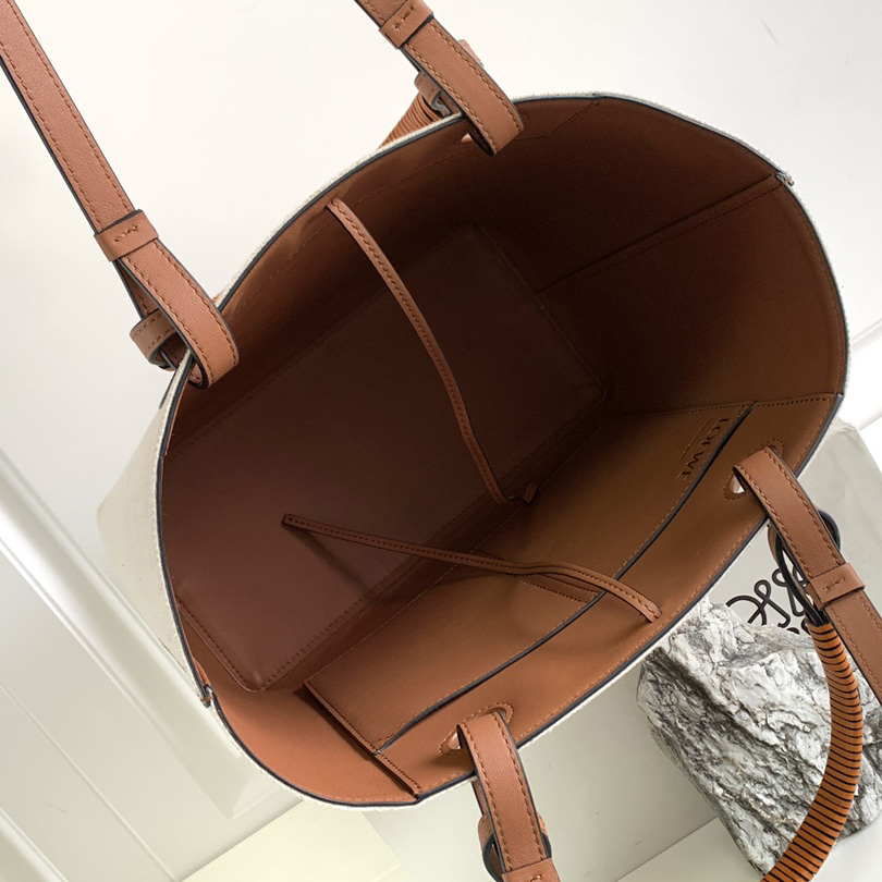 Loewe Small Anagram Tote Bag In Jacquard And Calfskin - PerfectKickZ