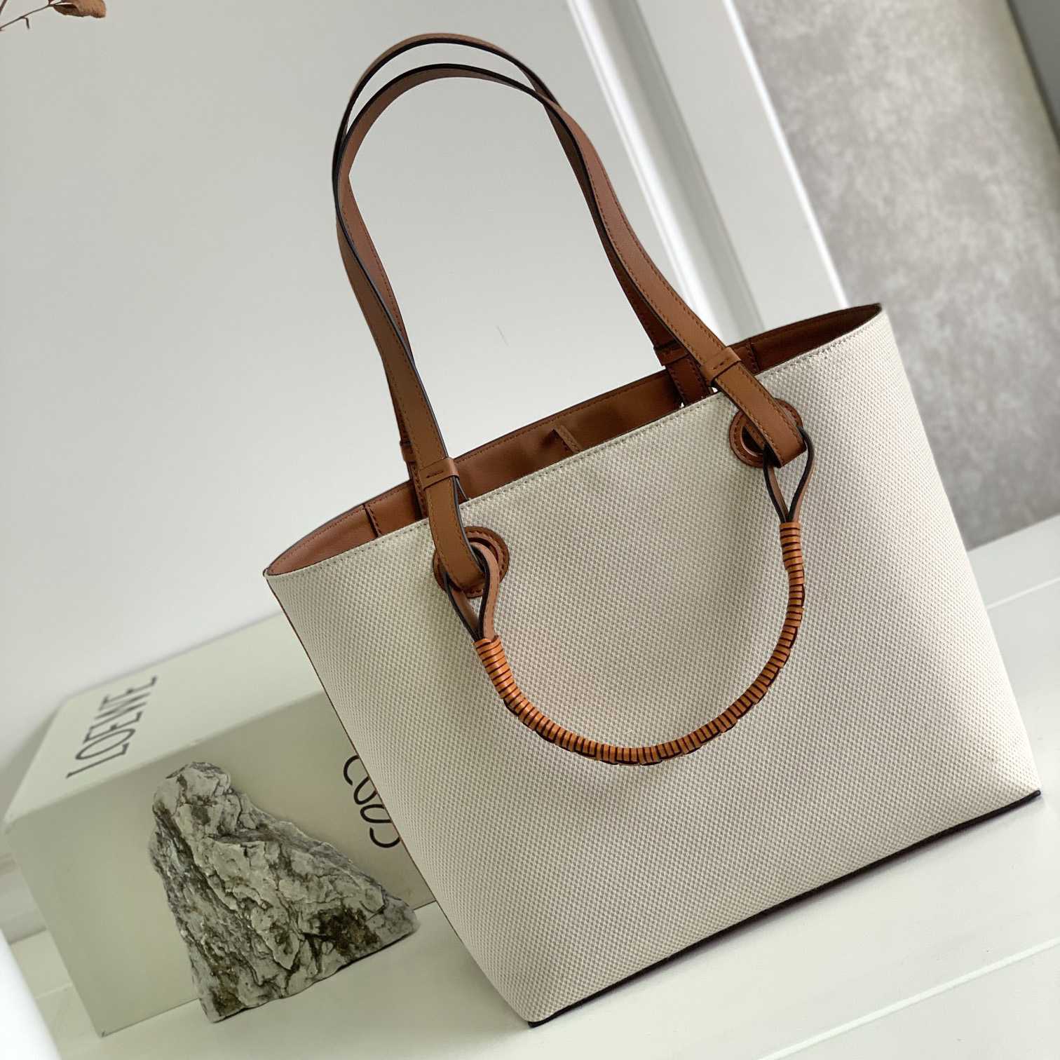 Loewe Small Anagram Tote Bag In Jacquard And Calfskin - PerfectKickZ
