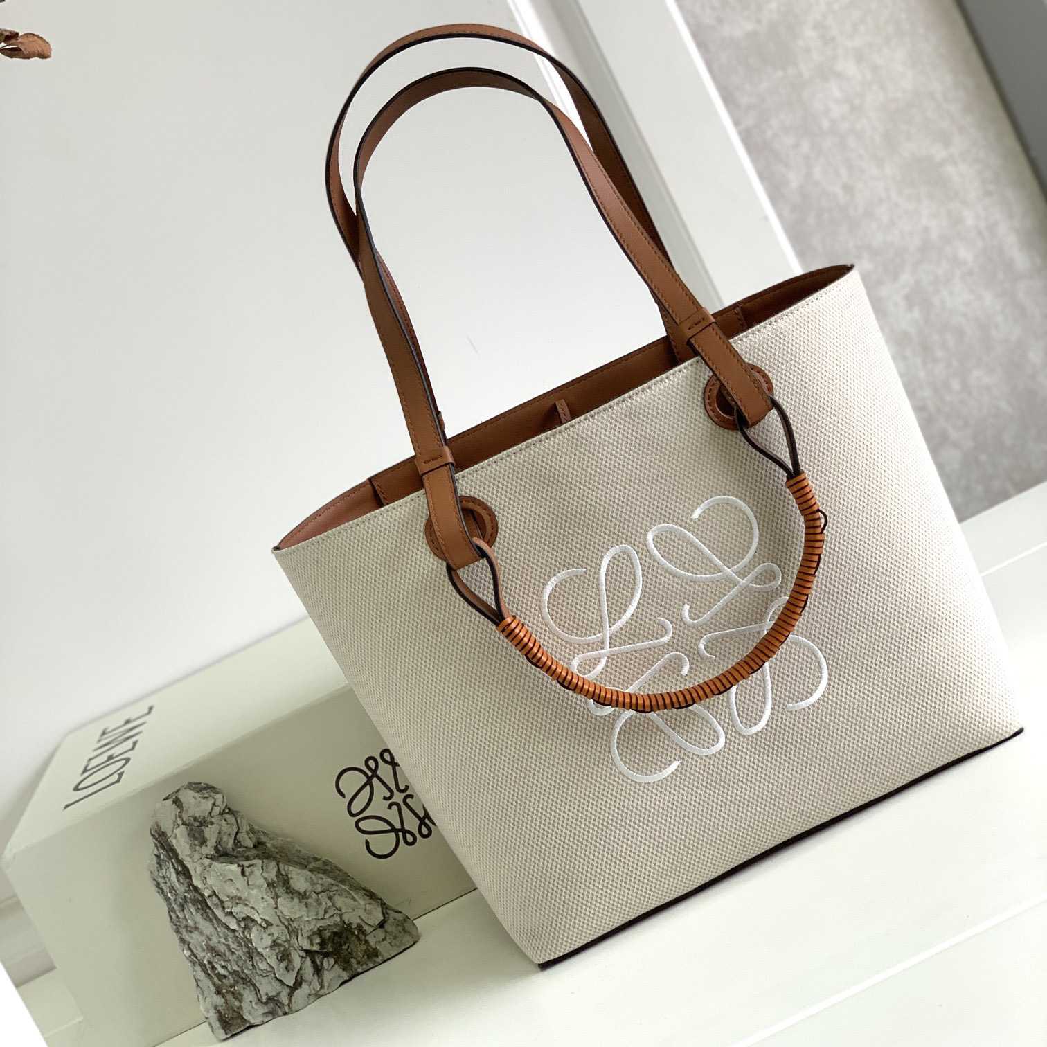Loewe Small Anagram Tote Bag In Jacquard And Calfskin - PerfectKickZ