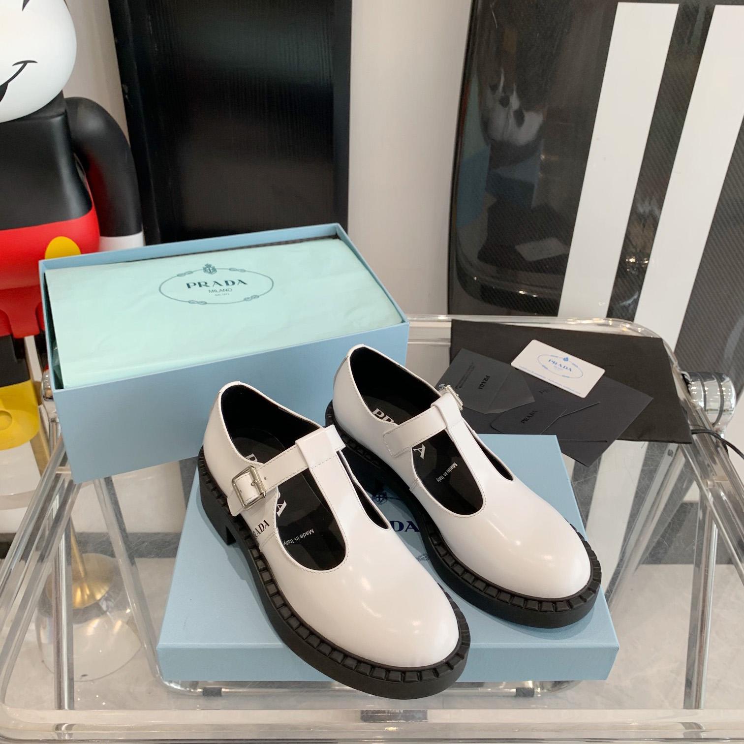 Prada Brushed-Leather Mary Jane T-strap Shoes - PerfectKickZ