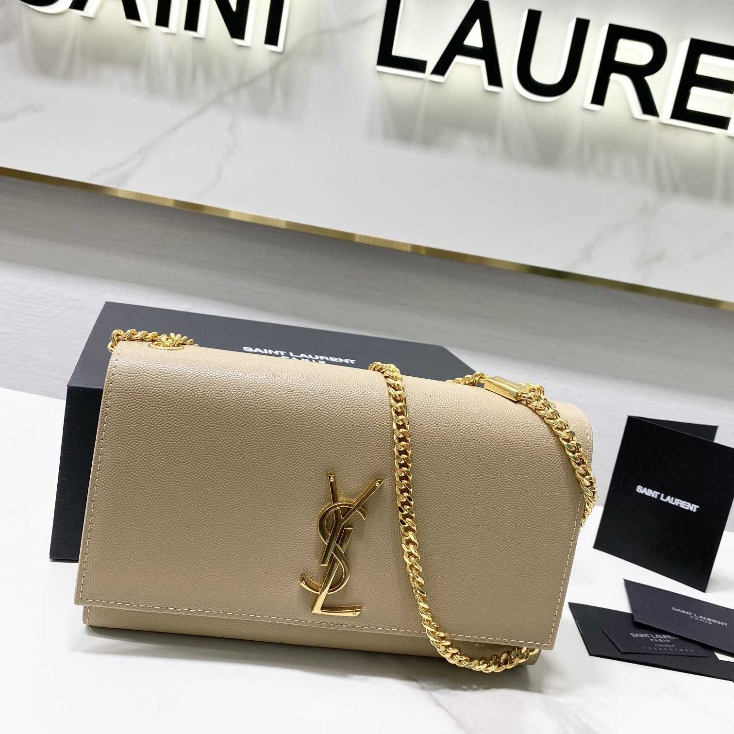 Saint Laurent Kate Medium Chain Bag In Grain De Poudre Embossed Leather - 