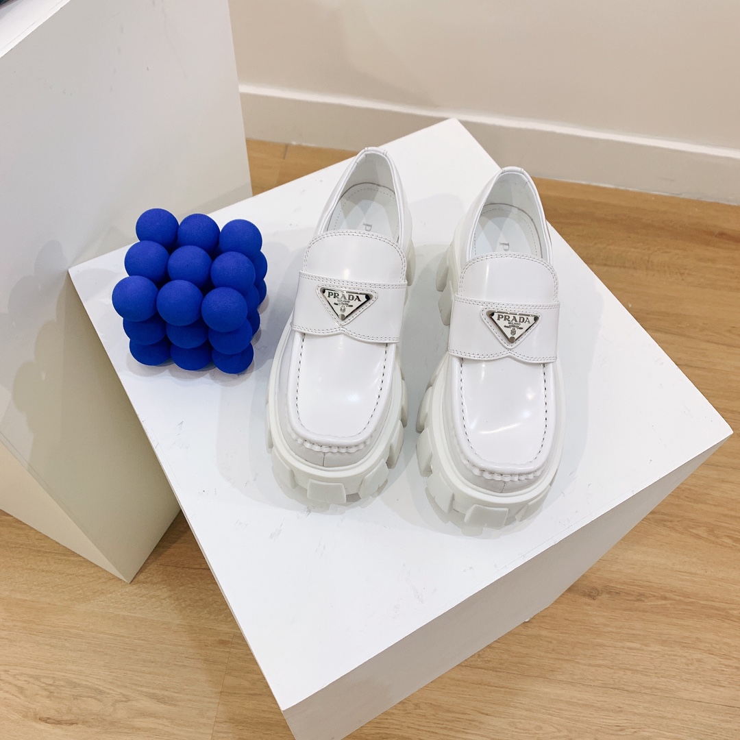Prada Monolith Brushed Leather Loafers - PerfectKickZ