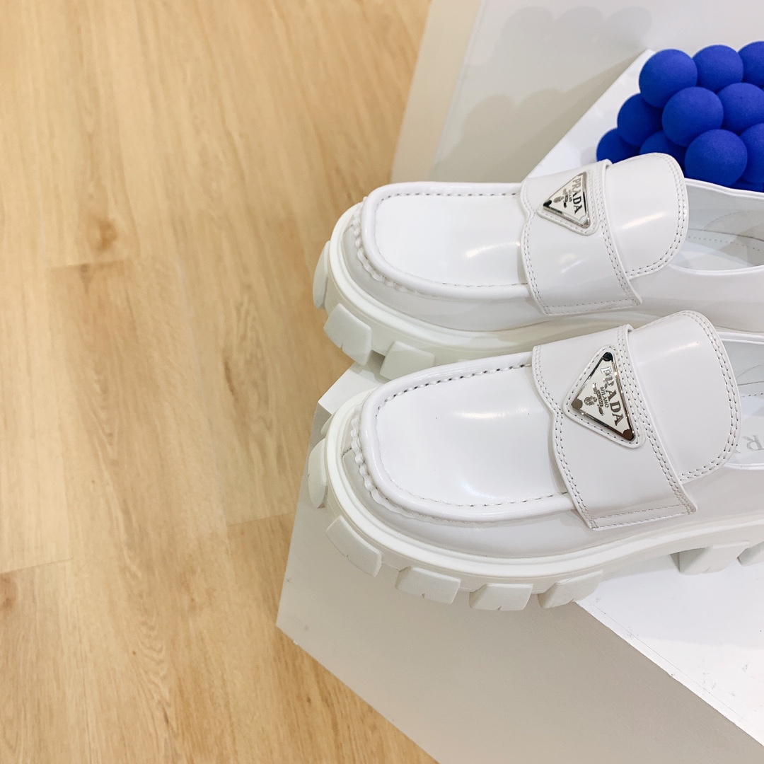 Prada Monolith Brushed Leather Loafers - PerfectKickZ