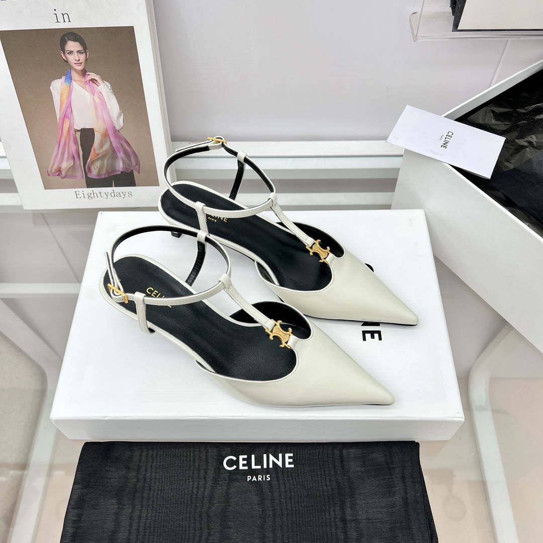 Celine Kitten With Triomphe T-Bar Strap In Calfskin  - PerfectKickZ