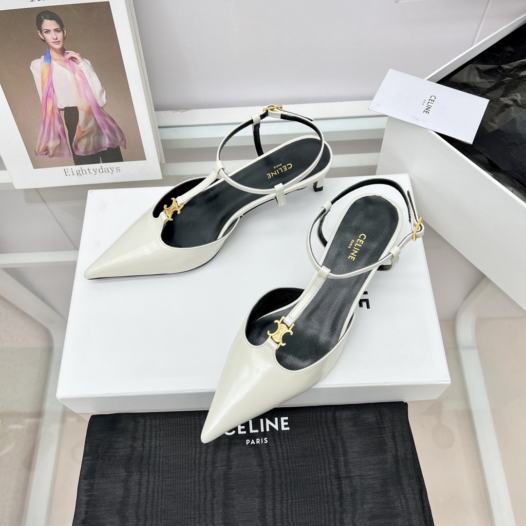 Celine Kitten With Triomphe T-Bar Strap In Calfskin  - PerfectKickZ